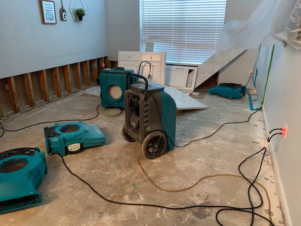 Dehumidifier in flood-cut room for Water Damage Restoration in Amory